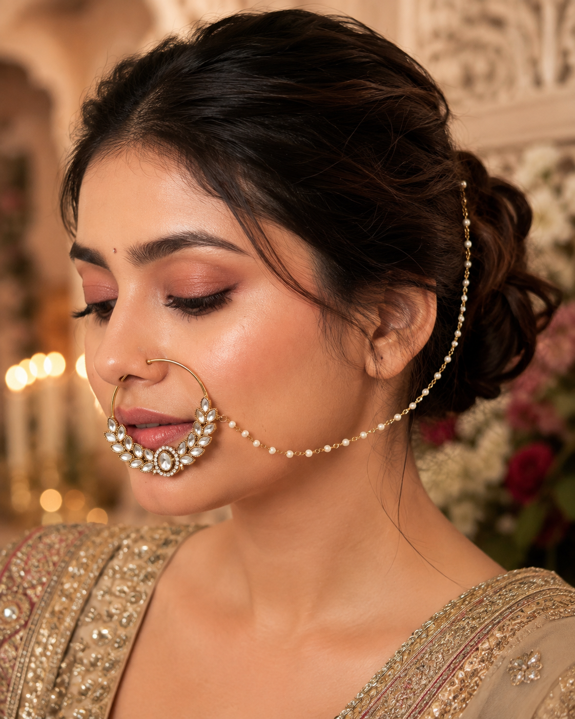 Ishira Bridal Nath with Pearl Chain