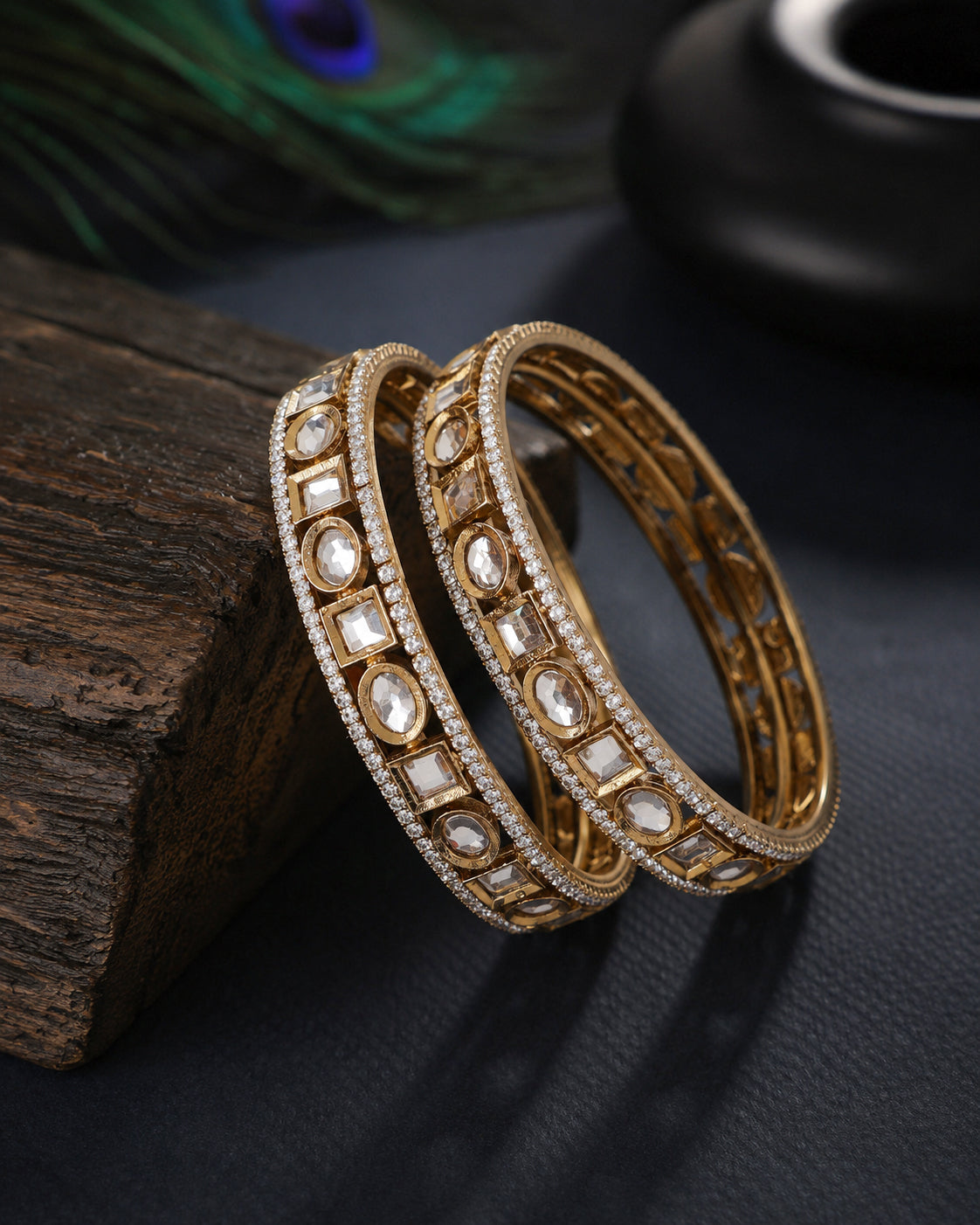 Avishi Premium AD Stoned Bangle In Polki Look - Set of 2