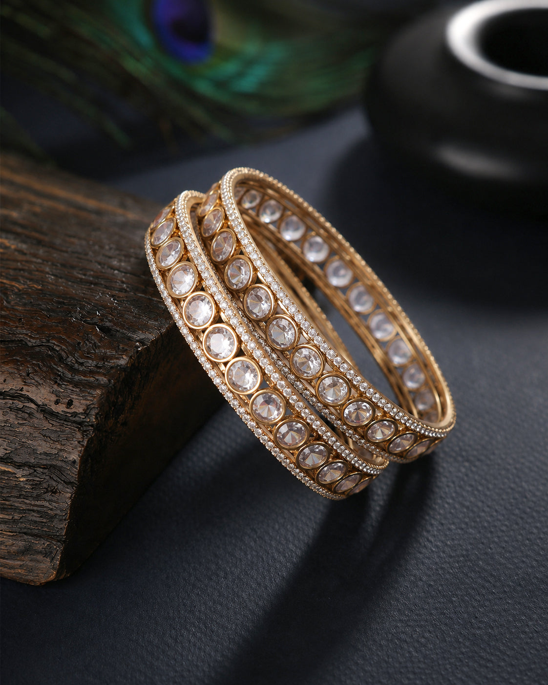 Jivisha Premium AD Stoned Bangle In Polki Look - Set of 2
