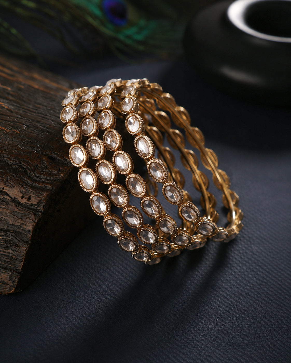 Alvira Premium AD Stoned Bangle In Polki Look - Set of 4