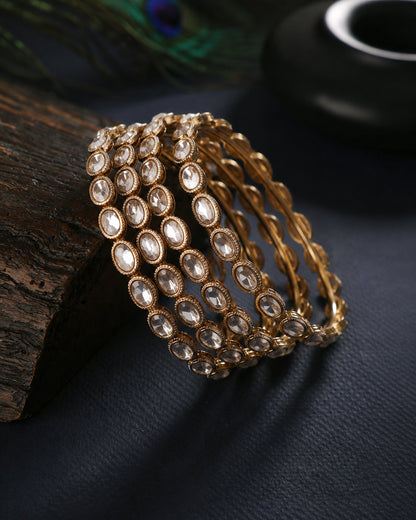 Alvira Premium AD Stoned Bangle In Polki Look - Set of 4