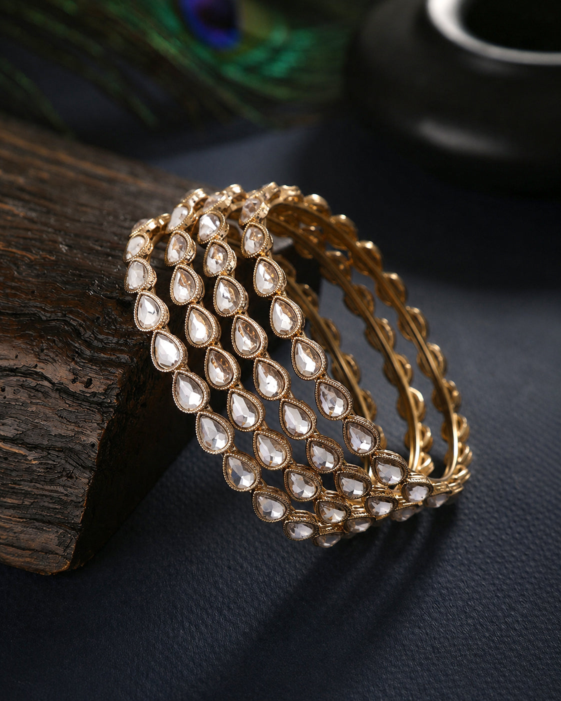 Jaisvi Premium AD Stoned Bangle In Polki Tilak Look - Set of 2