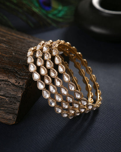 Jaisvi Premium AD Stoned Bangle In Polki Tilak Look - Set of 2
