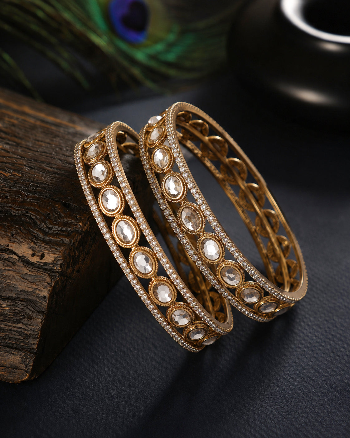 Mridani Premium AD Stoned Bangle In Polki Look - Set of 2