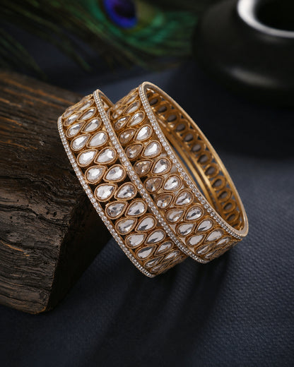 Shireen Premium AD Stoned Bangle In Polki Look - Set of 2