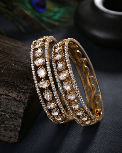 Shrivalli Premium AD Stoned Bangle In Polki Look - Set of 2