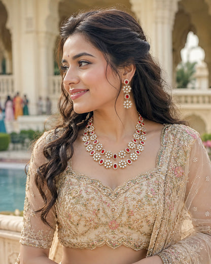 Ruby Vaishu Polki Dupe Necklace with Earring