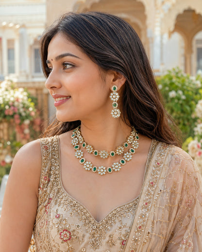 Emerald Vaishu Polki Dupe Necklace with Earring
