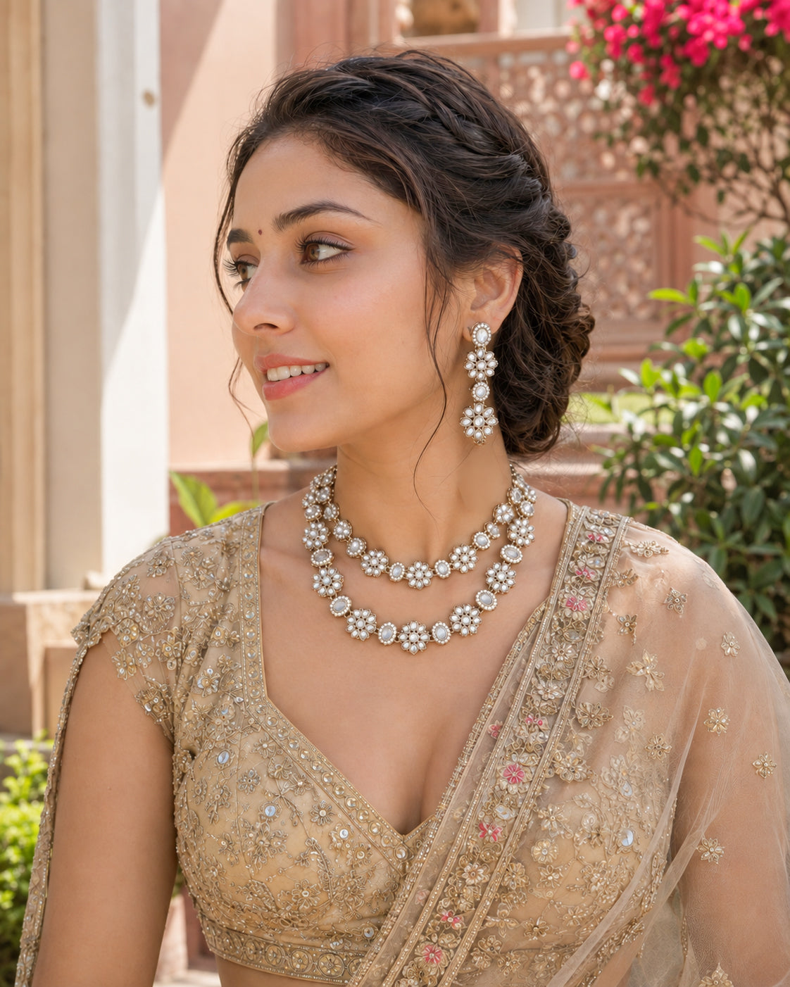 Silver Vaishu Polki Dupe Necklace with Earring