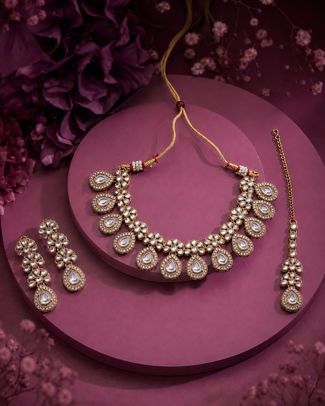 Silver Urmika Premium Necklace with Earring and Teeka
