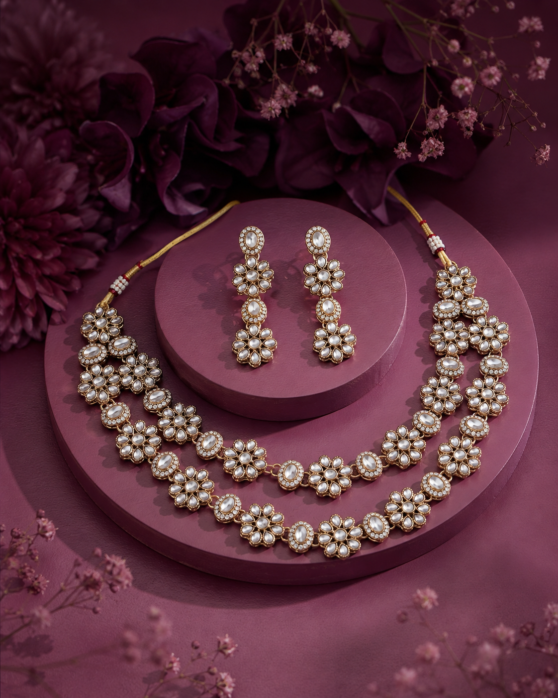 Silver Vaishu Polki Dupe Necklace with Earring