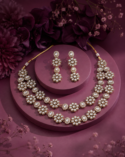 Silver Vaishu Polki Dupe Necklace with Earring