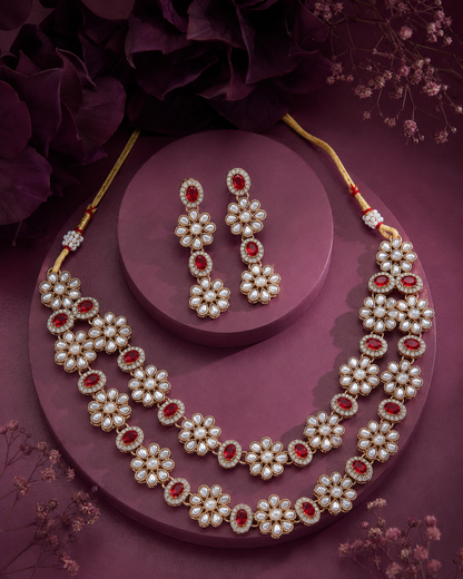 Ruby Vaishu Polki Dupe Necklace with Earring