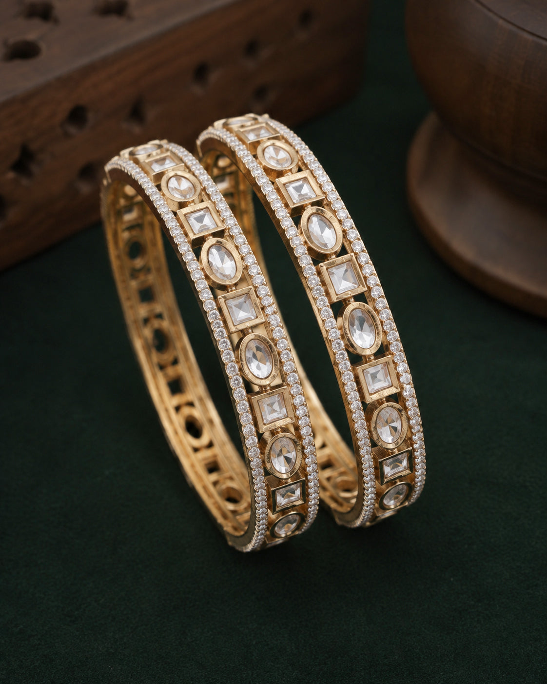 Avishi Premium AD Stoned Bangle In Polki Look - Set of 2