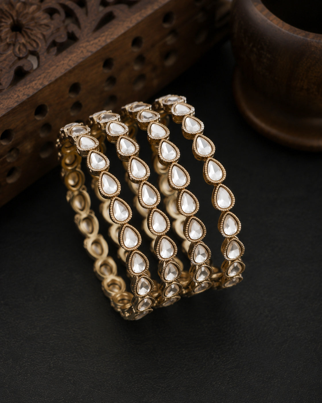 Jaisvi Premium AD Stoned Bangle In Polki Tilak Look - Set of 2