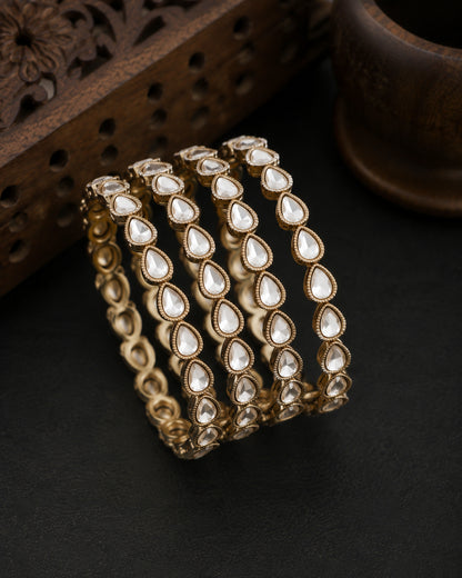 Jaisvi Premium AD Stoned Bangle In Polki Tilak Look - Set of 2