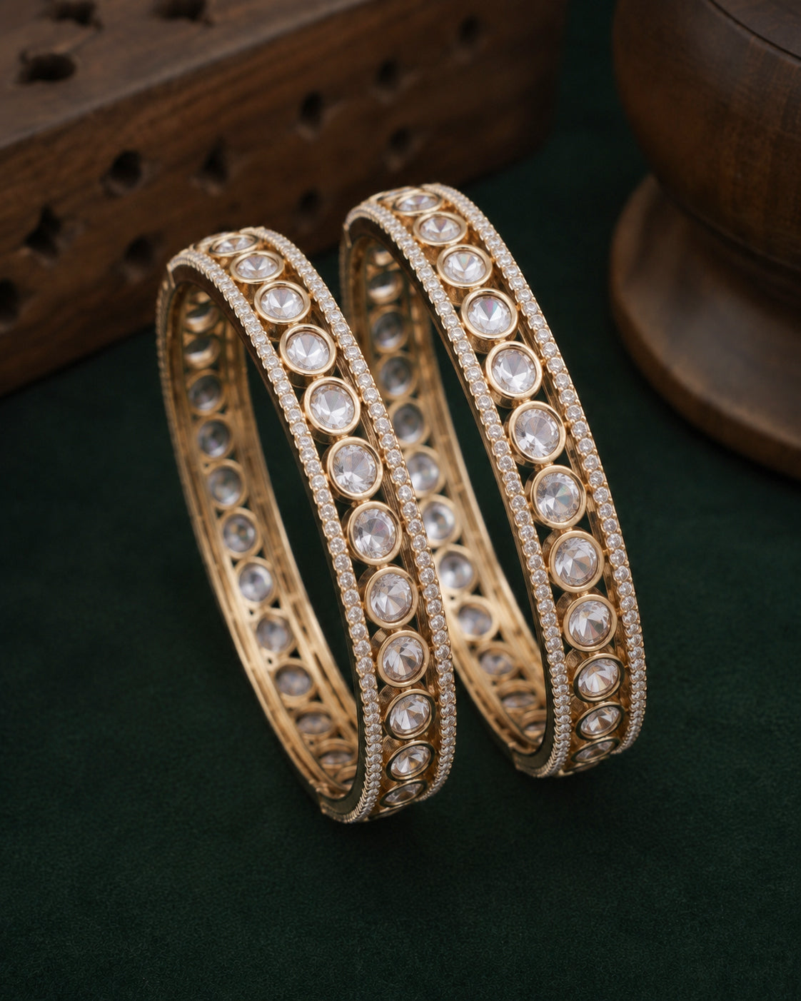 Jivisha Premium AD Stoned Bangle In Polki Look - Set of 2
