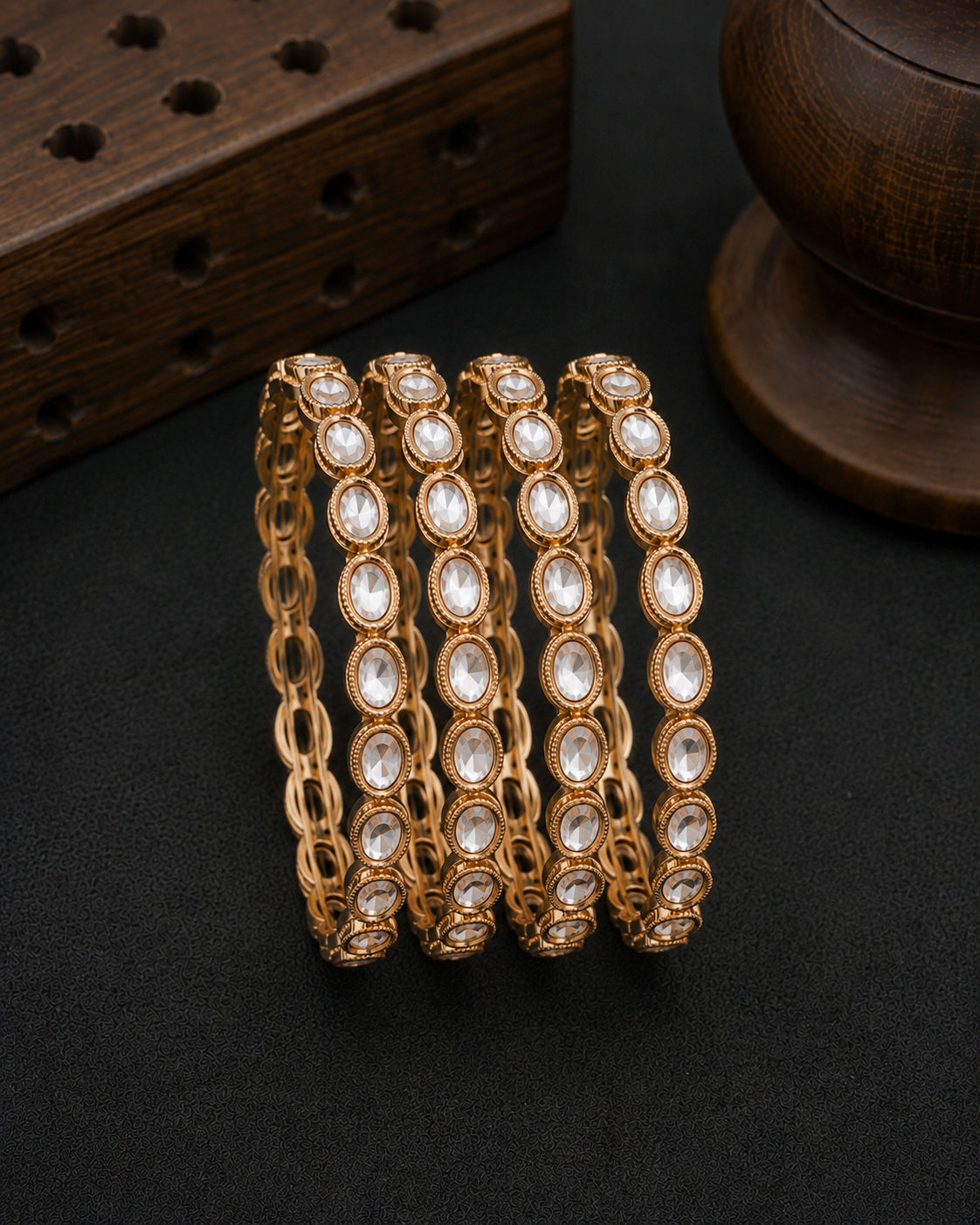 Alvira Premium AD Stoned Bangle In Polki Look - Set of 4