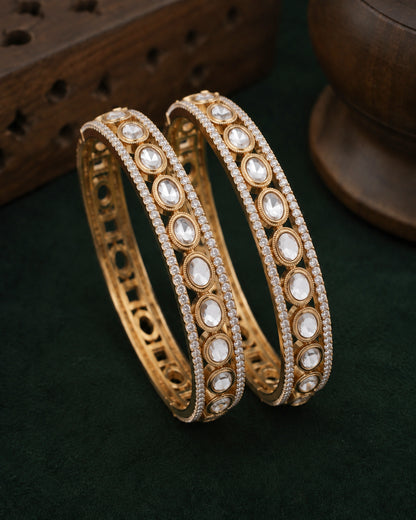 Mridani Premium AD Stoned Bangle In Polki Look - Set of 2