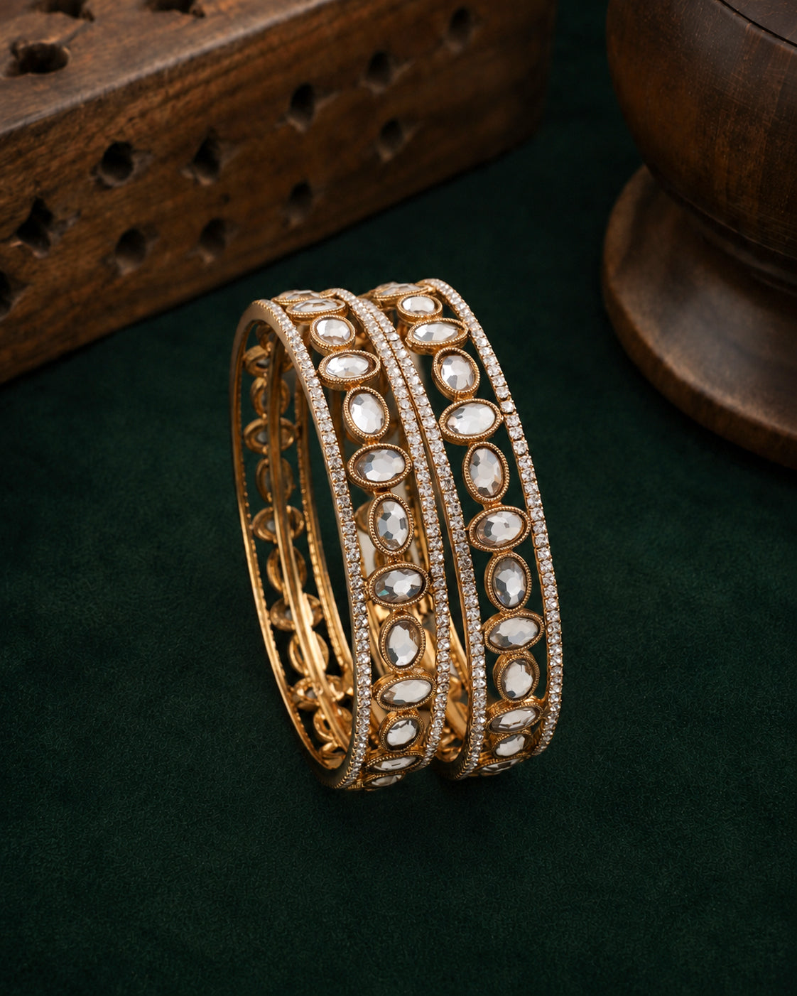 Shrivalli Premium AD Stoned Bangle In Polki Look - Set of 2