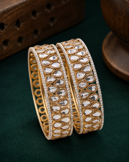 Shireen Premium AD Stoned Bangle In Polki Look - Set of 2