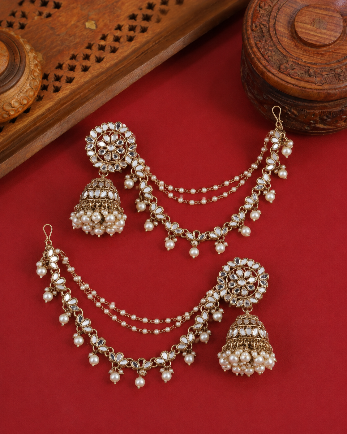 Pearl Noorza Bahubali Earring with Kaan Chain Pair