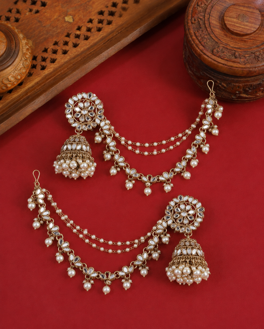 Pearl Noorza Bahubali Earring with Kaan Chain Pair