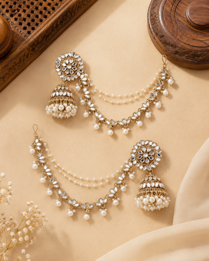 Pearl Noorza Bahubali Earring with Kaan Chain Pair