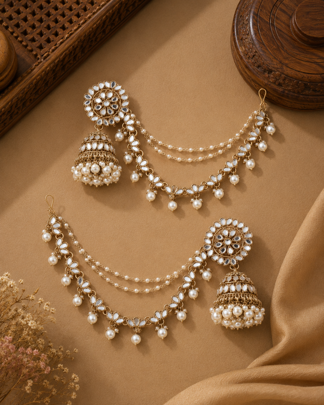 Pearl Noorza Bahubali Earring with Kaan Chain Pair
