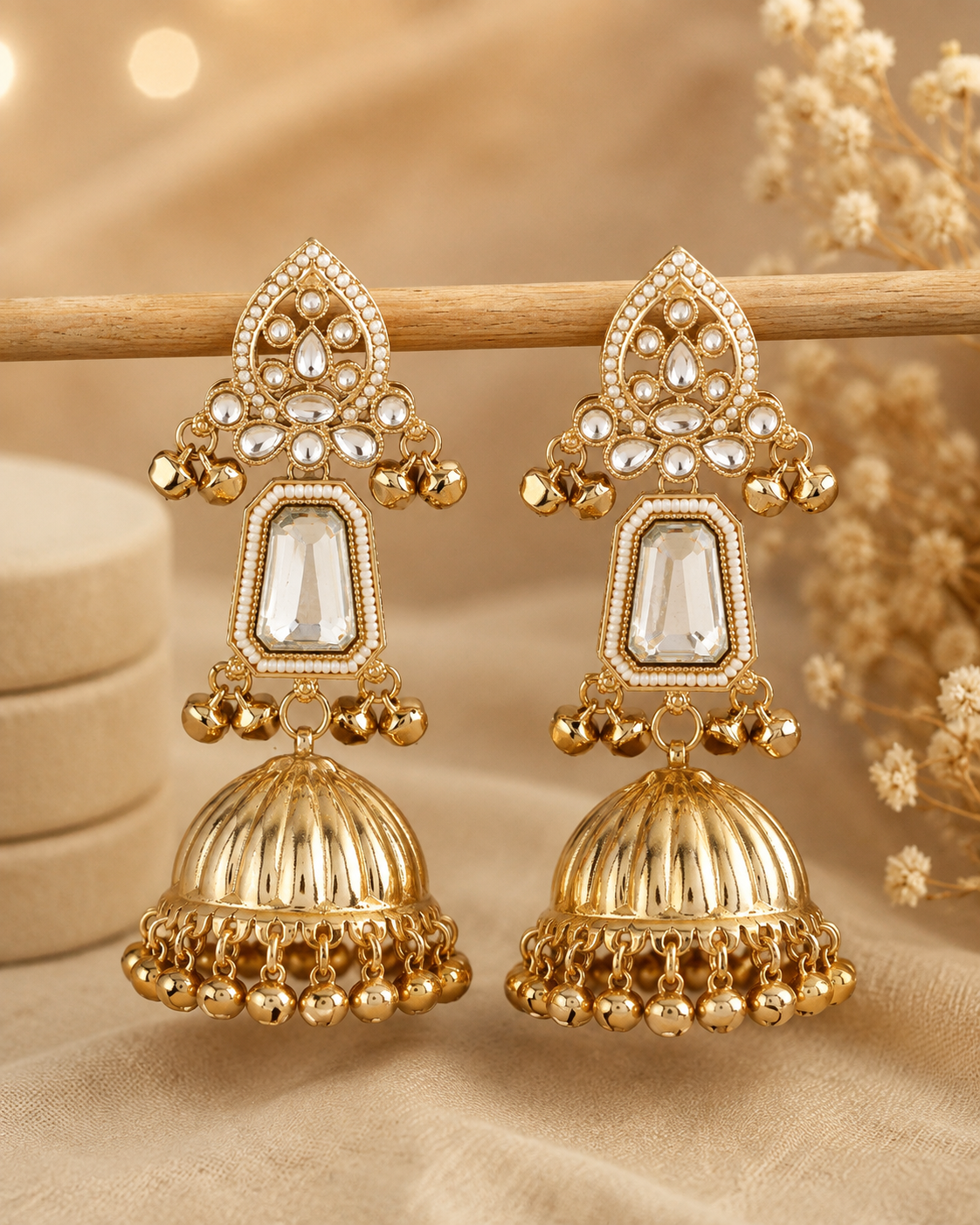 Silver Svarna Kashmiri Look Ghunghru Jhumka Earring