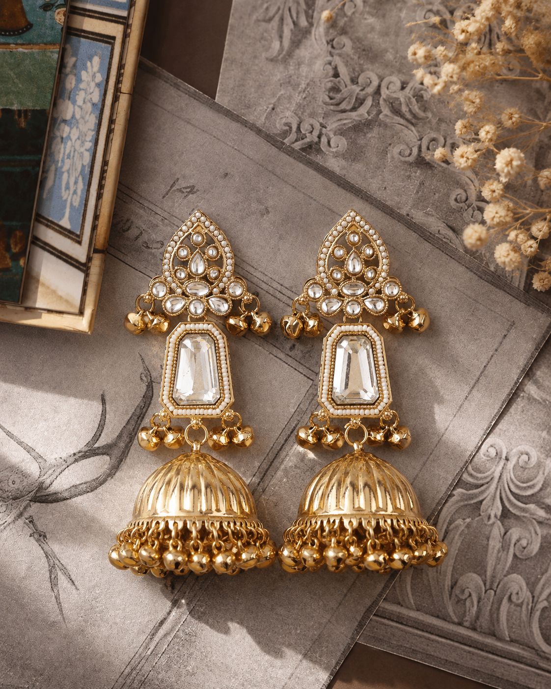 Silver Svarna Kashmiri Look Ghunghru Jhumka Earring