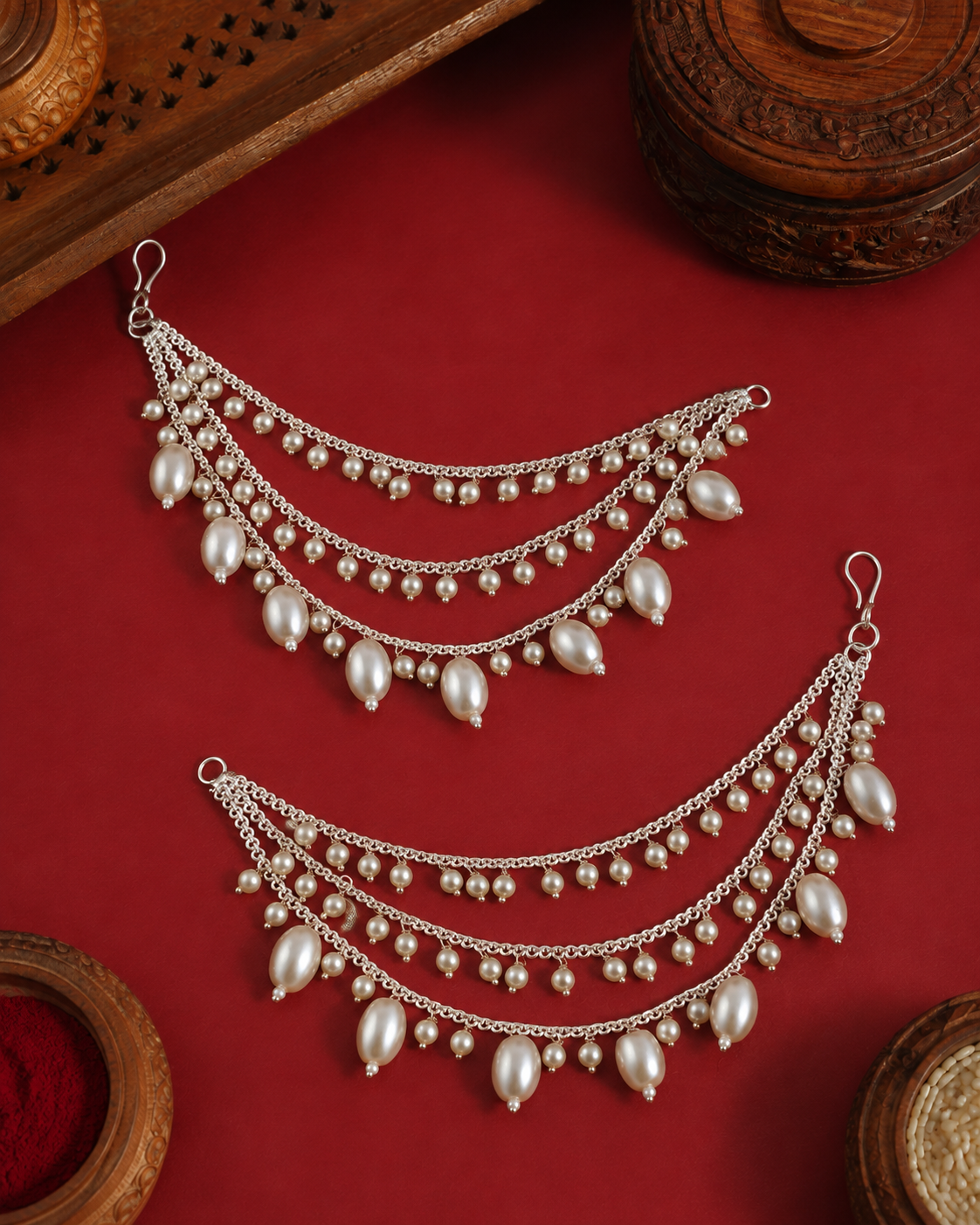 Copper Bahubali Pearl Kaan Chain Pair