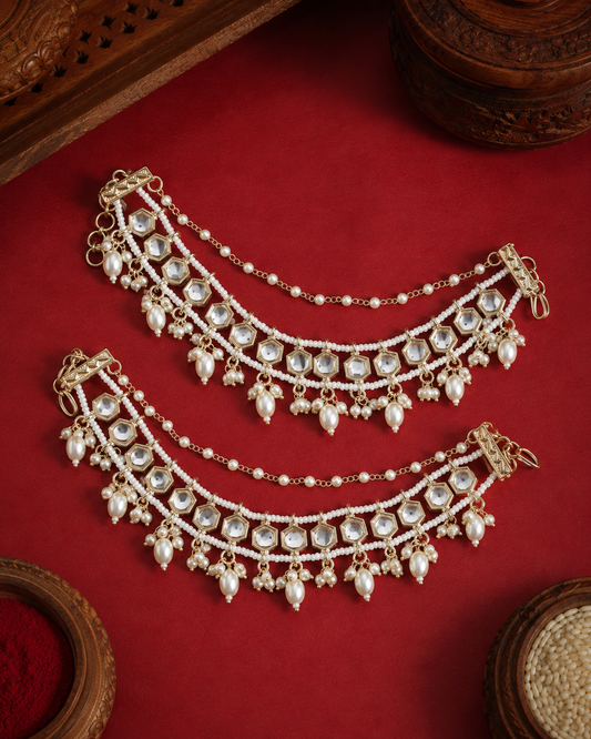Anant Bahubali Kundan Kaan Chain Pair