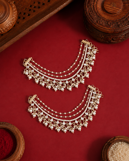 Parul Bahubali Kundan Kaan Chain Pair