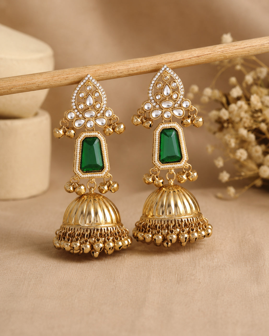 Emerald Svarna Kashmiri Look Ghunghru Jhumka Earring
