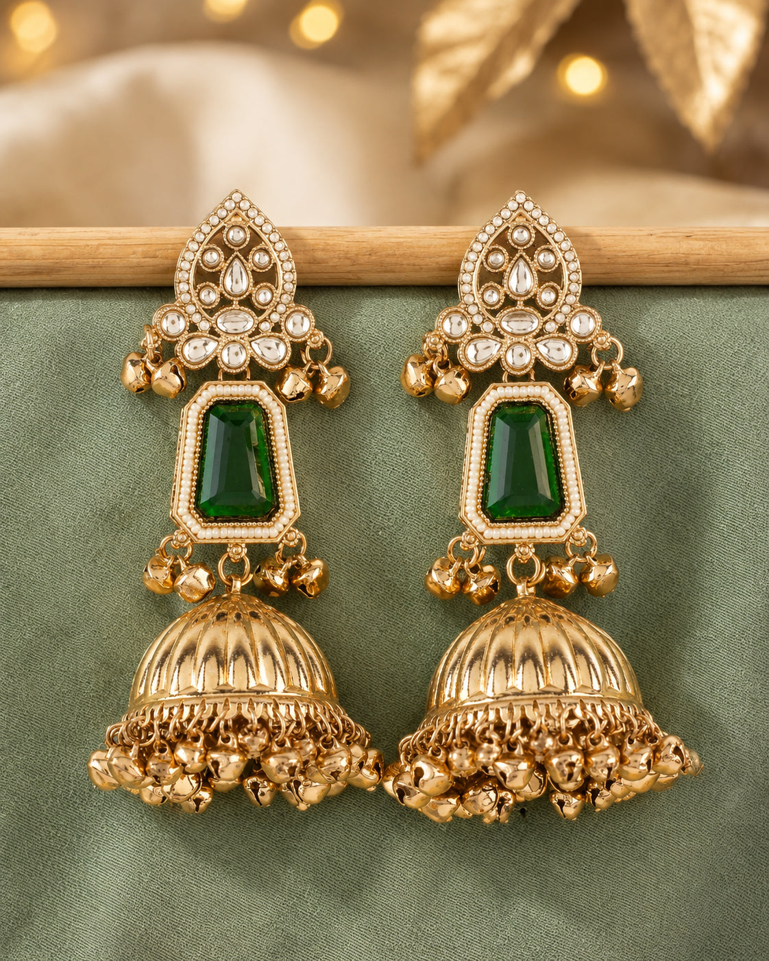 Emerald Svarna Kashmiri Look Ghunghru Jhumka Earring