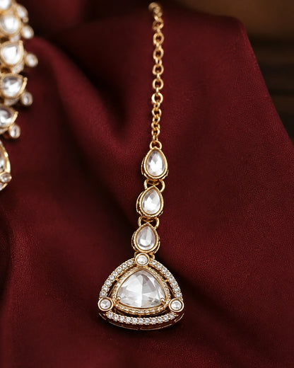 Silver Adhvika Designer Monalisa and Zircone Necklace Set with Earring & Teeka