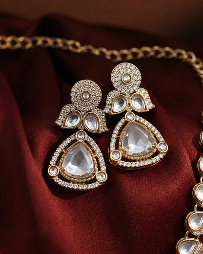Silver Adhvika Designer Monalisa and Zircone Necklace Set with Earring & Teeka