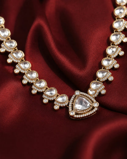 Silver Adhvika Designer Monalisa and Zircone Necklace Set with Earring & Teeka