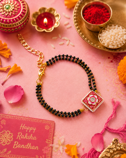 Red Shaivya Meenakari Bhabhi Hand Mangalsutra