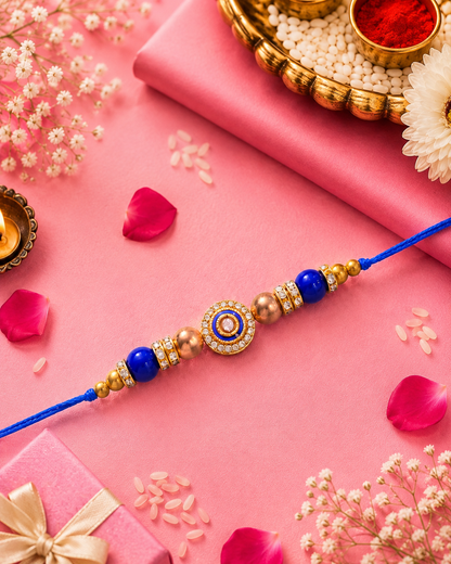 Blue Charuvi Rakhi for Brother | Tilak Set Included