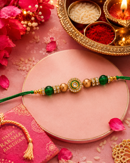 Green Charuvi Rakhi for Brother | Tilak Set Included