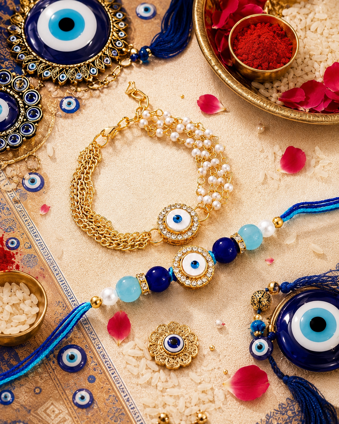 Orika Evil Eye Bhaiya Bhabhi Rakhi Bracelet Set | Tilak Set Included