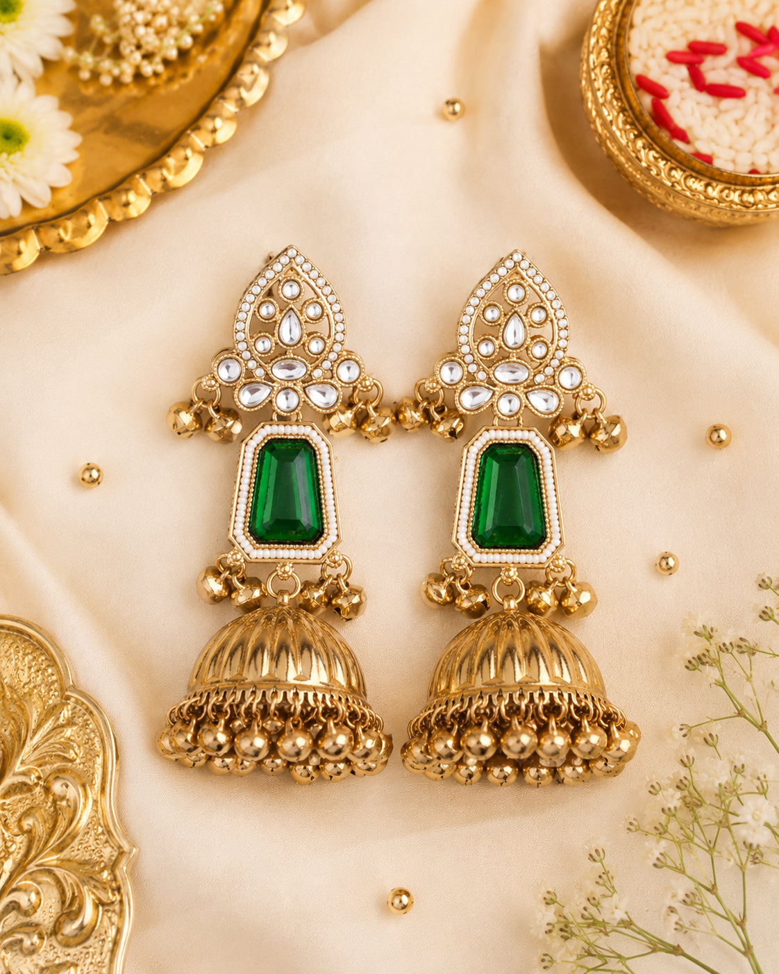 Emerald Svarna Kashmiri Look Ghunghru Jhumka Earring