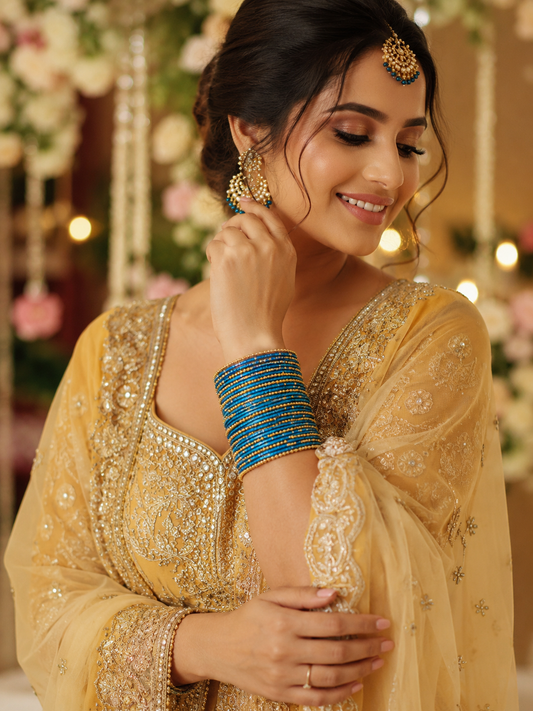 Teal Blue Koshya Designer Bangle Set