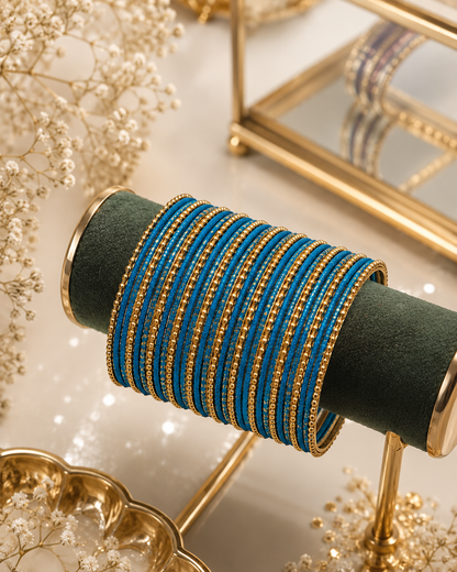 Teal Blue Koshya Glitter Designer Bangle Set