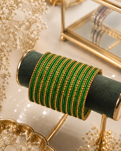 Parrot Green Koshya Glitter Designer Bangle Set