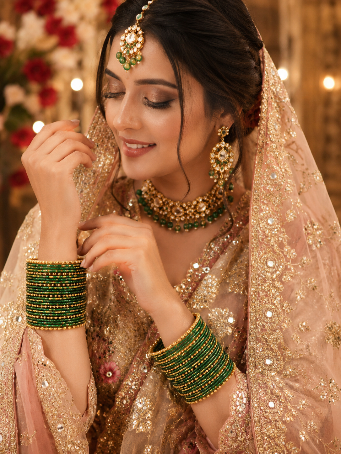 Parrot Green Koshya Glitter Designer Bangle Set