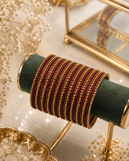 Maroon Koshya Glitter Designer Bangle Set