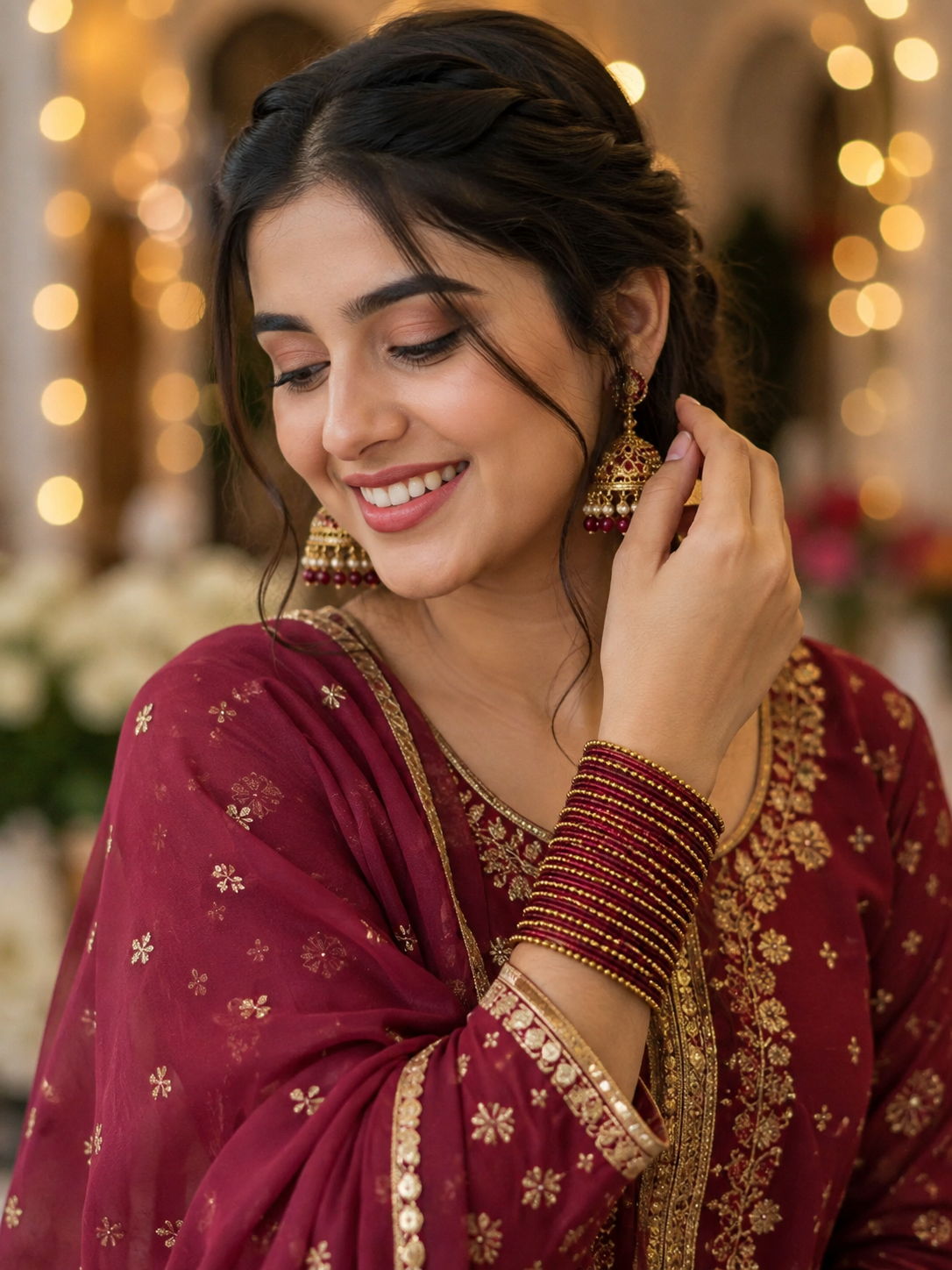 Maroon Koshya Glitter Designer Bangle Set
